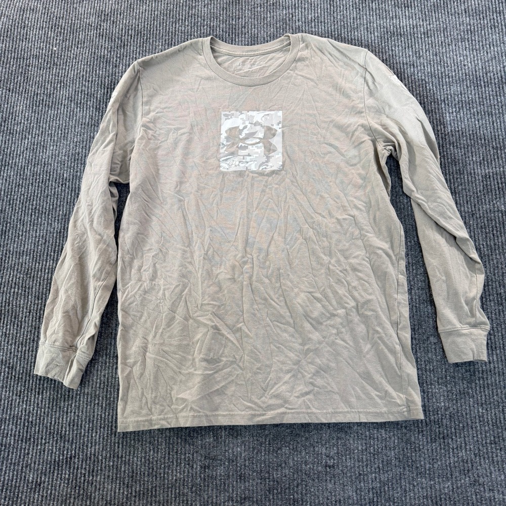 Under Armour Mens Graphic Long Sleeve T Shirt Large Tan Digital Camo Logo